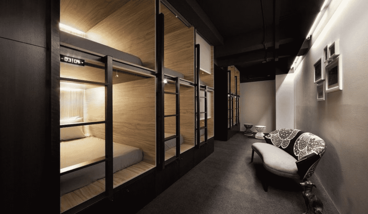 The Pod, a modern and minimalist hostel in Singapore.