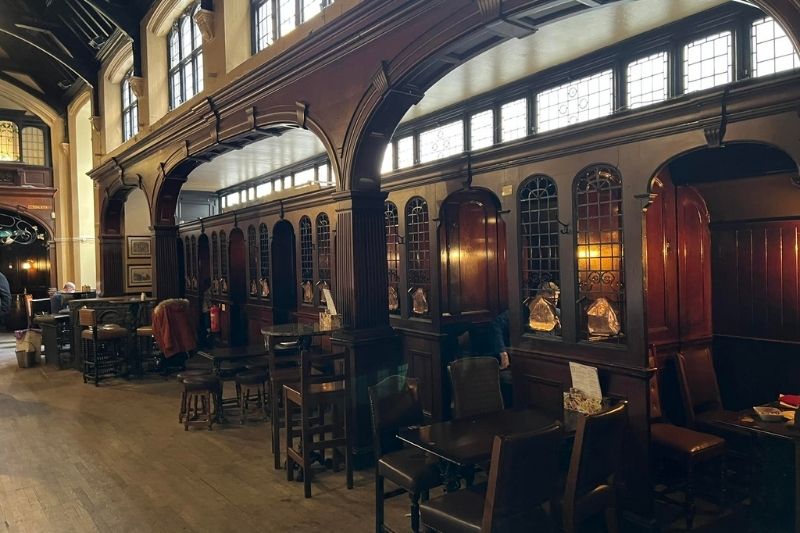 Cittie of York pub interior with drinking booths