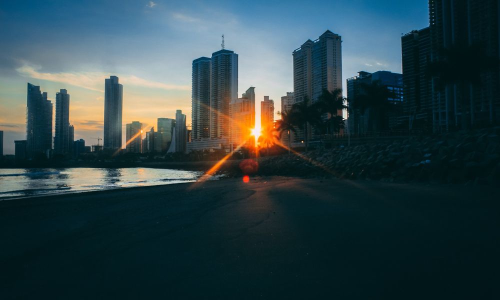 The sun setting over the Panama skyline
