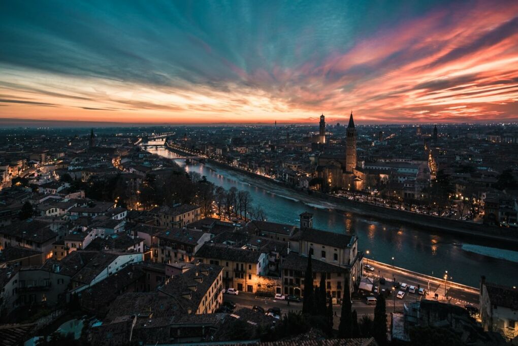 Sunset over city of Verona