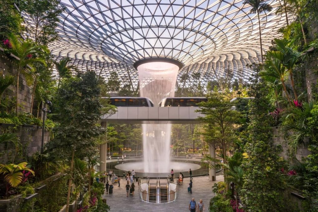'The Jewel' a water feature at Changi International Airport on the East Coast of Singapore.
