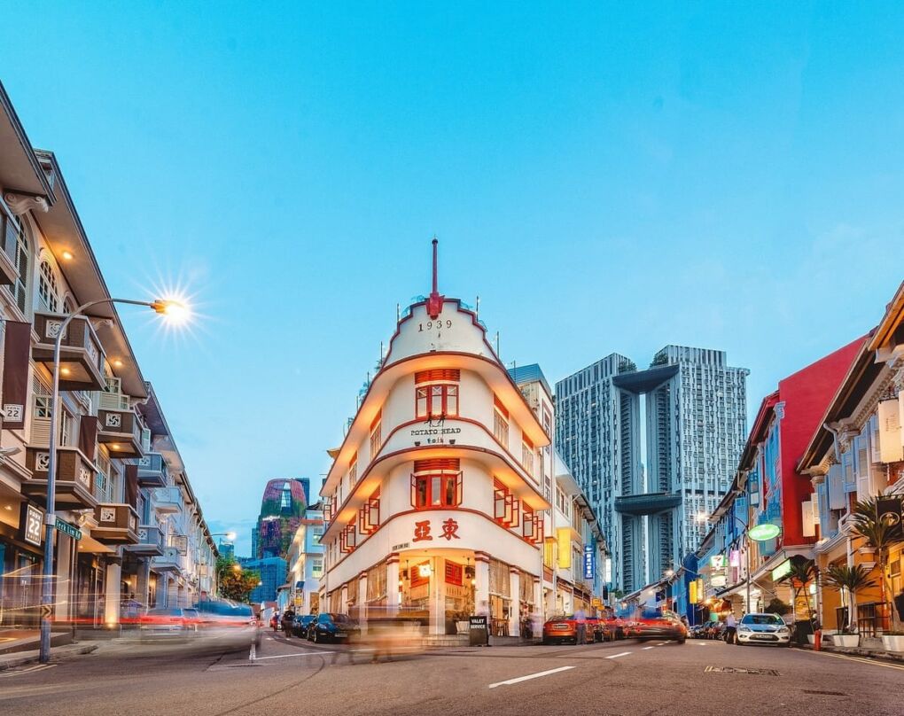 The popular 'potato head' building on the busy streets on Tanjong Pagar.