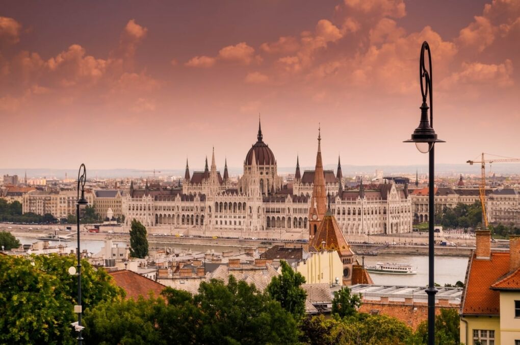 view of budapest, hungary at sunset