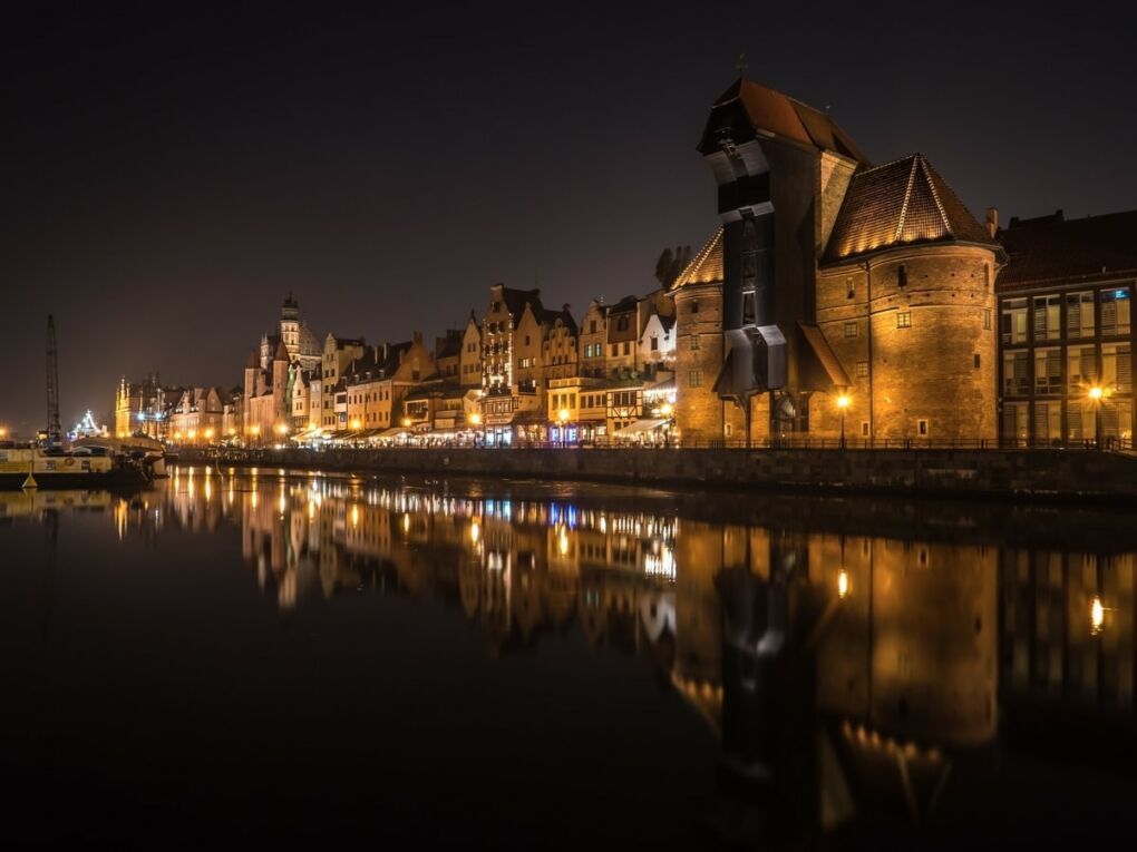 View of city of Gdansk, Poland at night