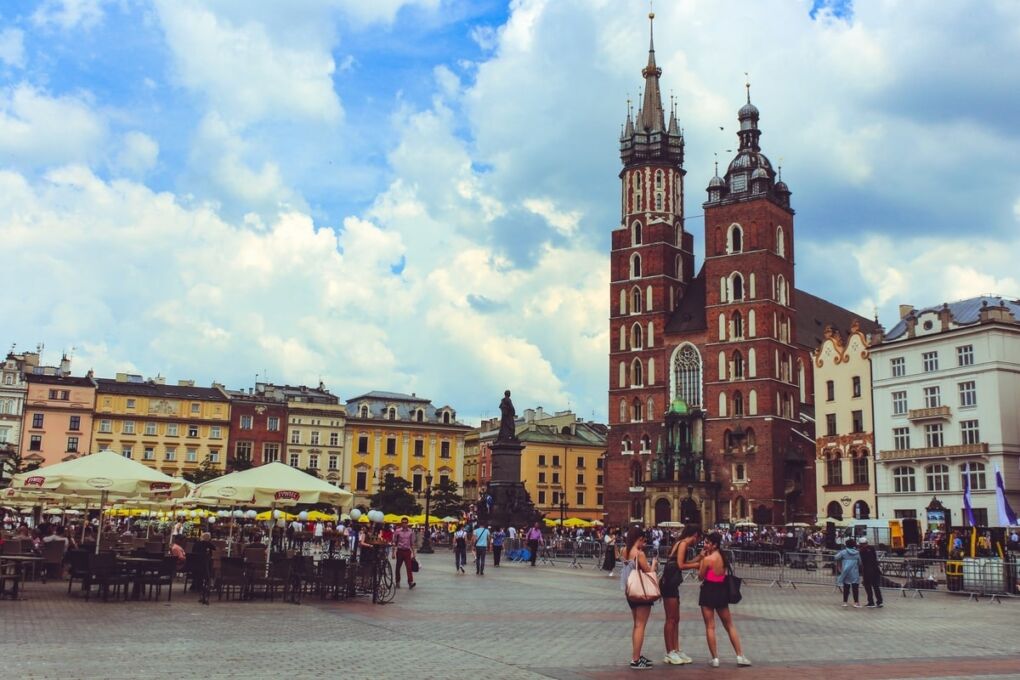 town square in krakow, poland