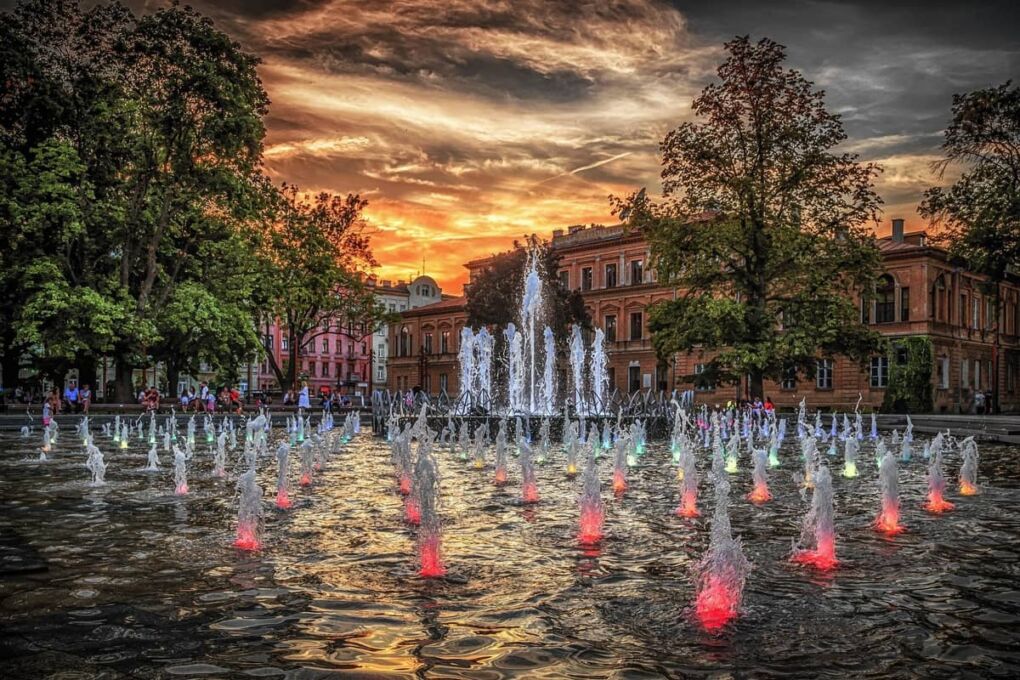 Colourful fountain in Lublin, Poland