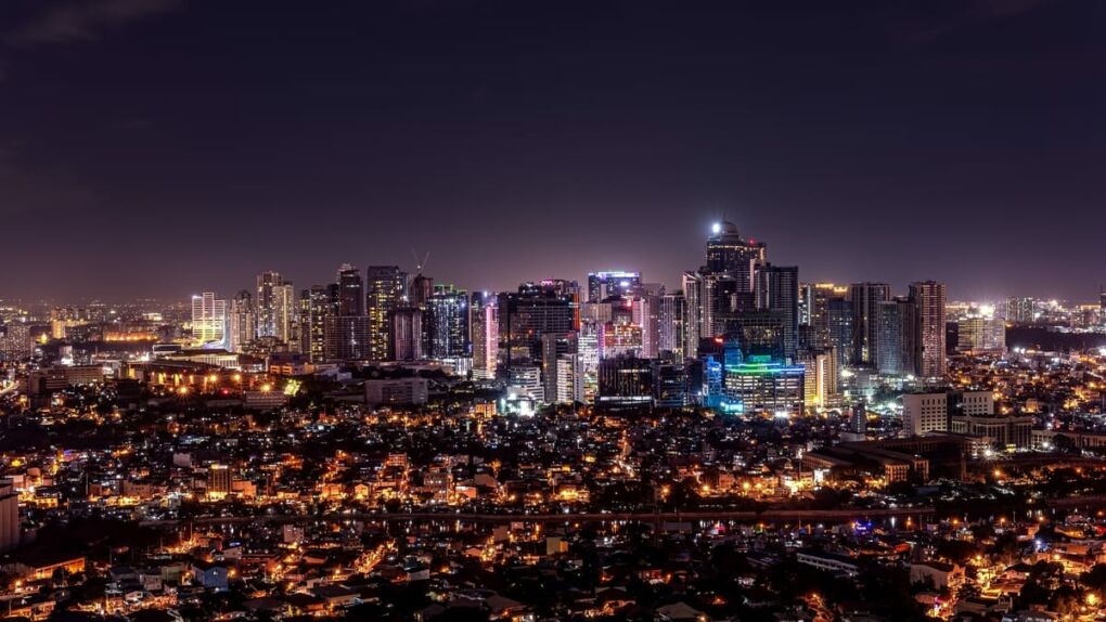 Makati City skyline lit up at night
