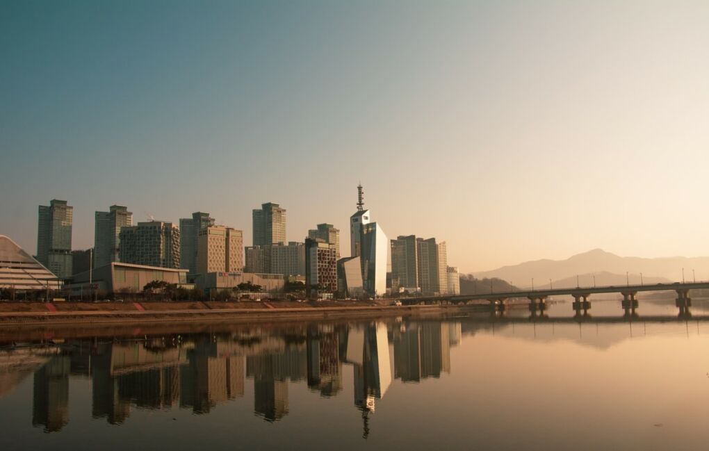 Daejeon city and mountains reflected on the river