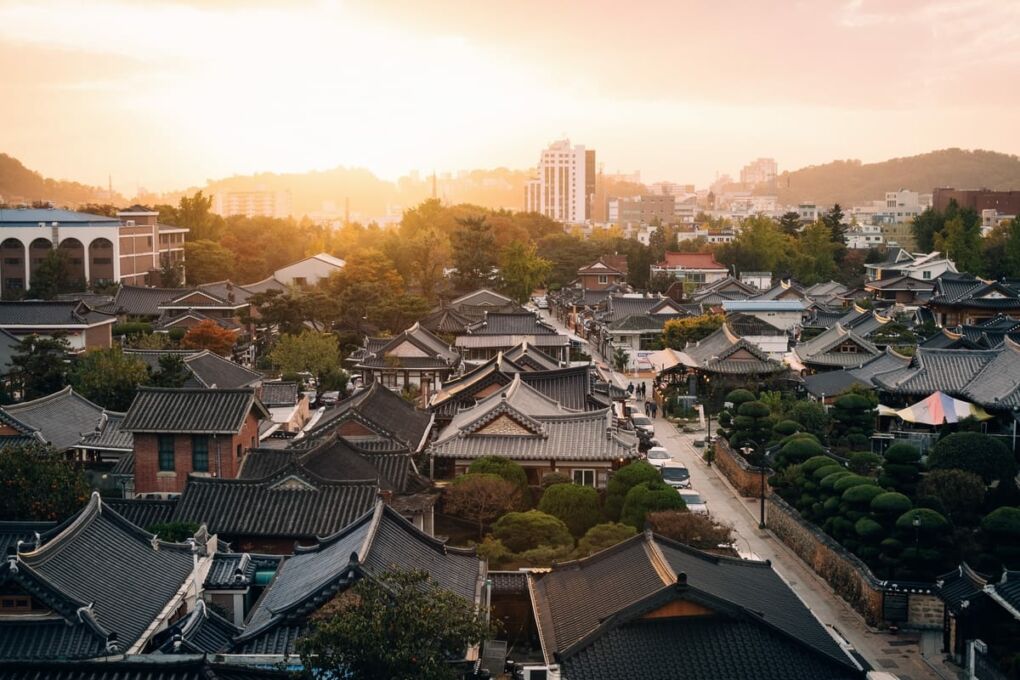 Sunset view over Hanok Village in Jeonju city South Korea
