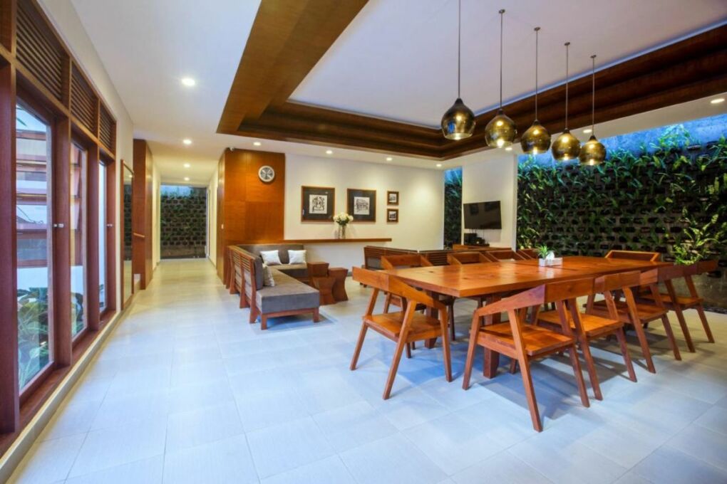 The dining room and living area at Pudak Sari Unizou, best beach hostel in Indonesia