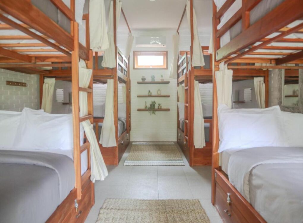 Bunk beds in a dormitory at Puri Garden Hostel