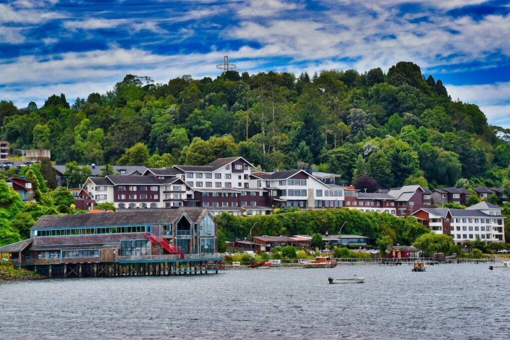 A view of Puerto Varas with forests in the background