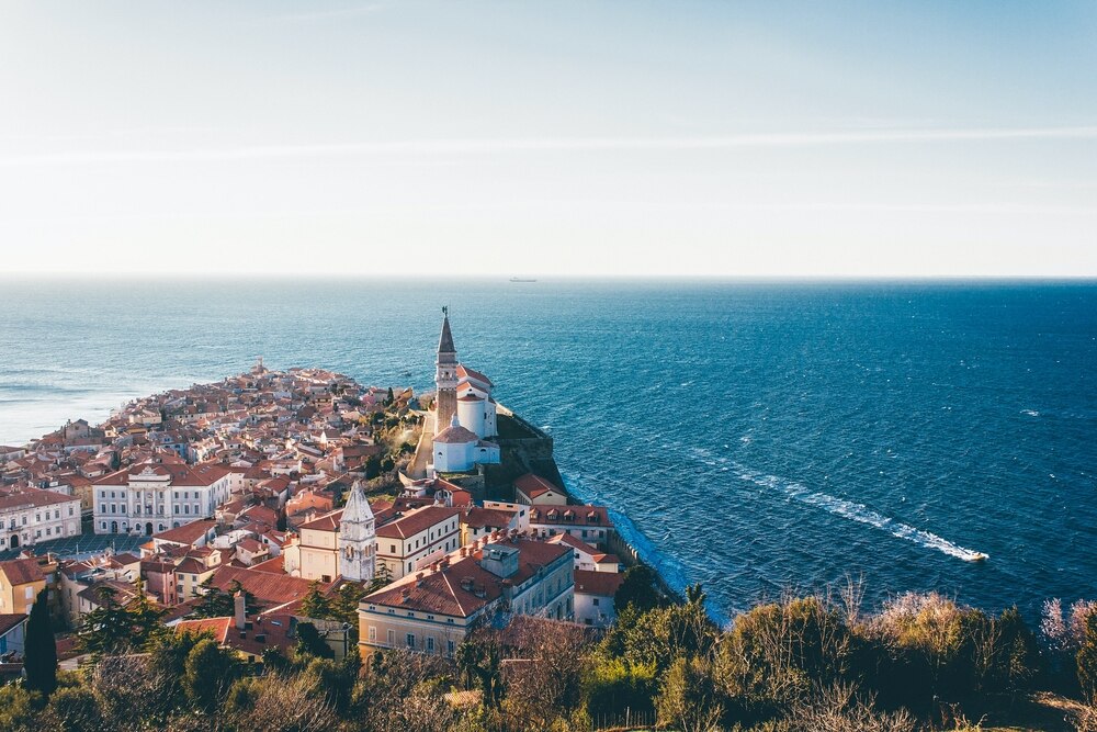 View of the coastal city Piran, one of the best coastal towns to live in in Slovenia.