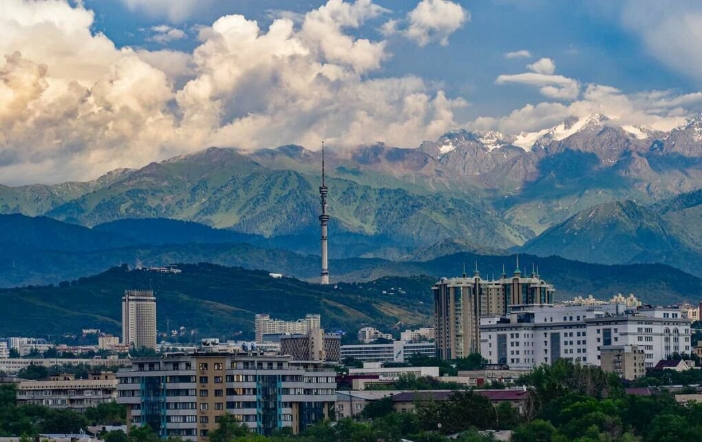 Ariel view of Almaty city skyline