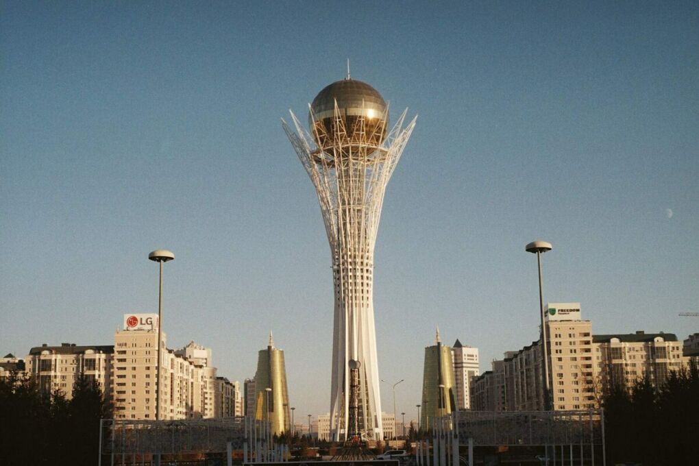 Wide angle view of Baiterek monument in Astana