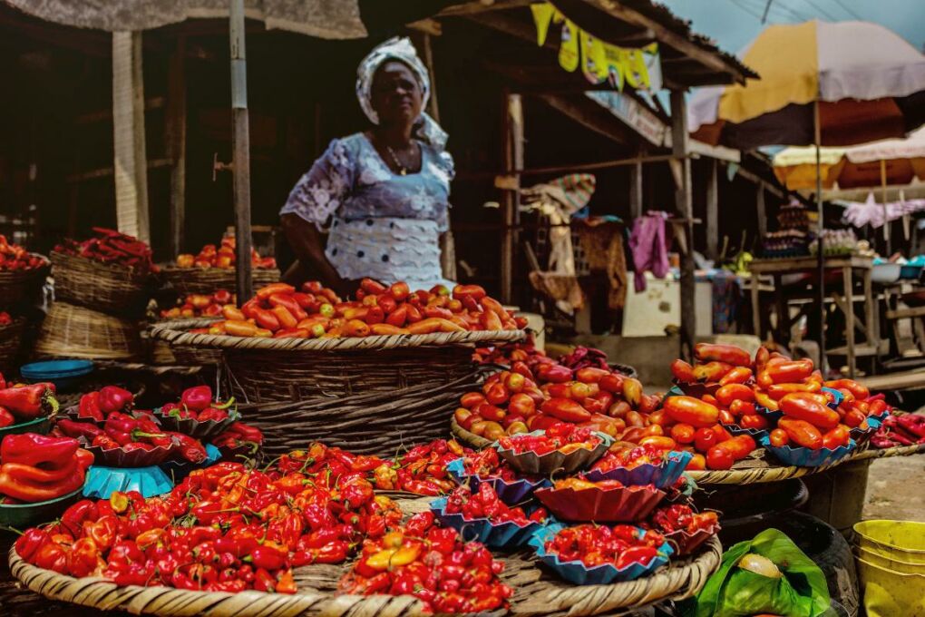 Colorful food market in Nigeria