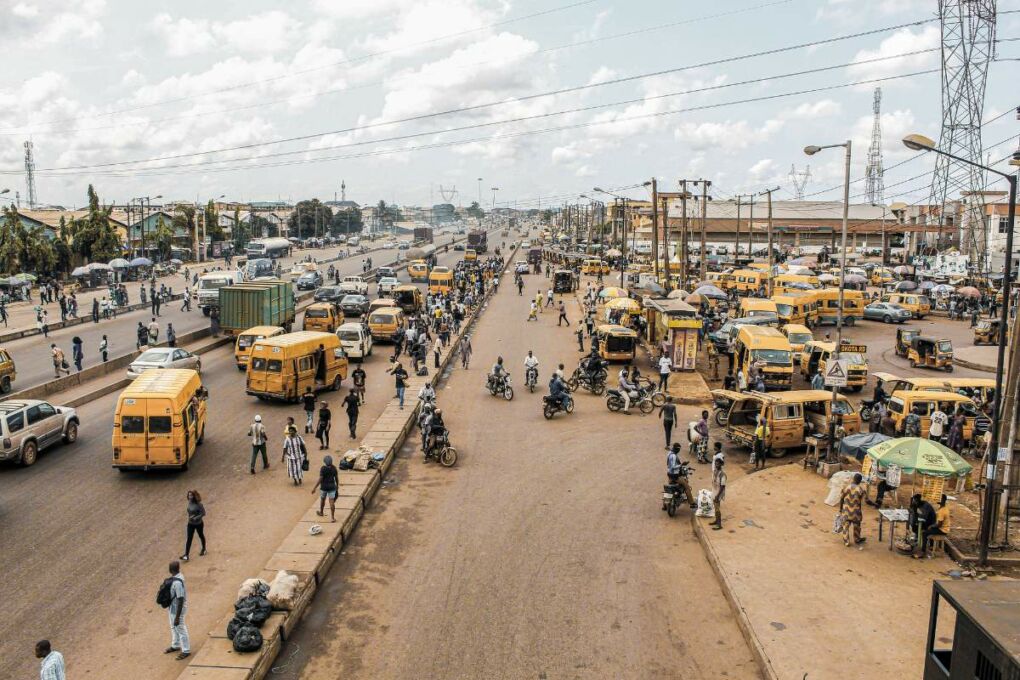 People on a busy street in Nigeria
