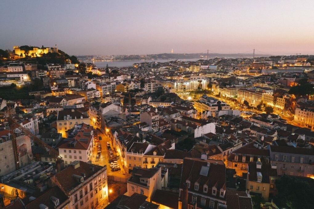 A bird's eye view of Lisbon in the evening 