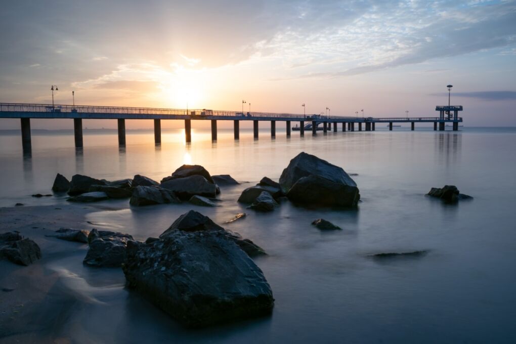 A bridge going out to sea from the coastline of Burgas