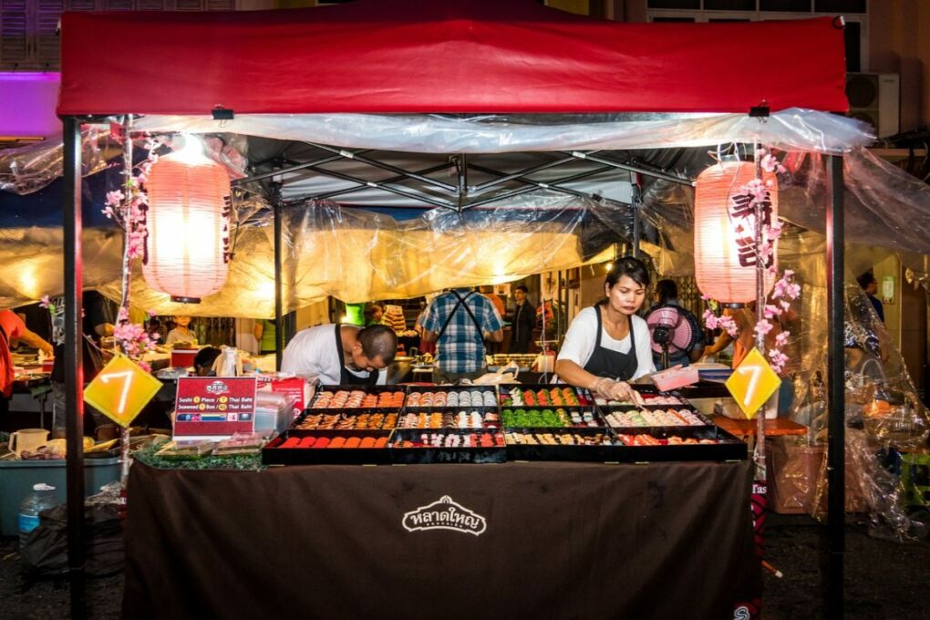 night market in phuket with woman