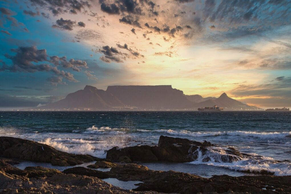 beach view of table mountain during sunset