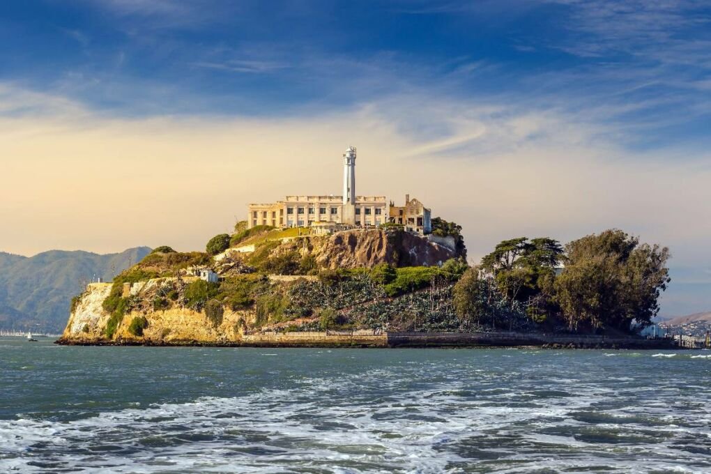 Alcatraz island with the prison in clear view.