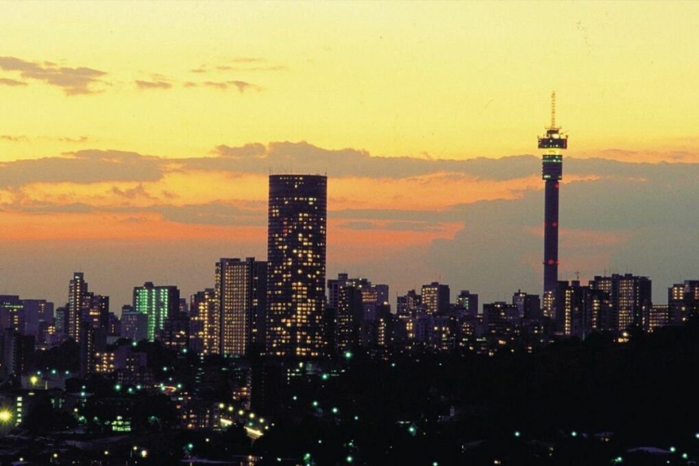 Johannesburg city skyline at sunset