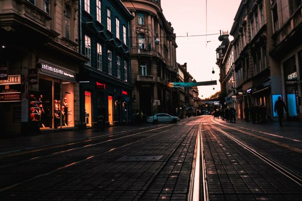 Zagreb City Street at Sunset