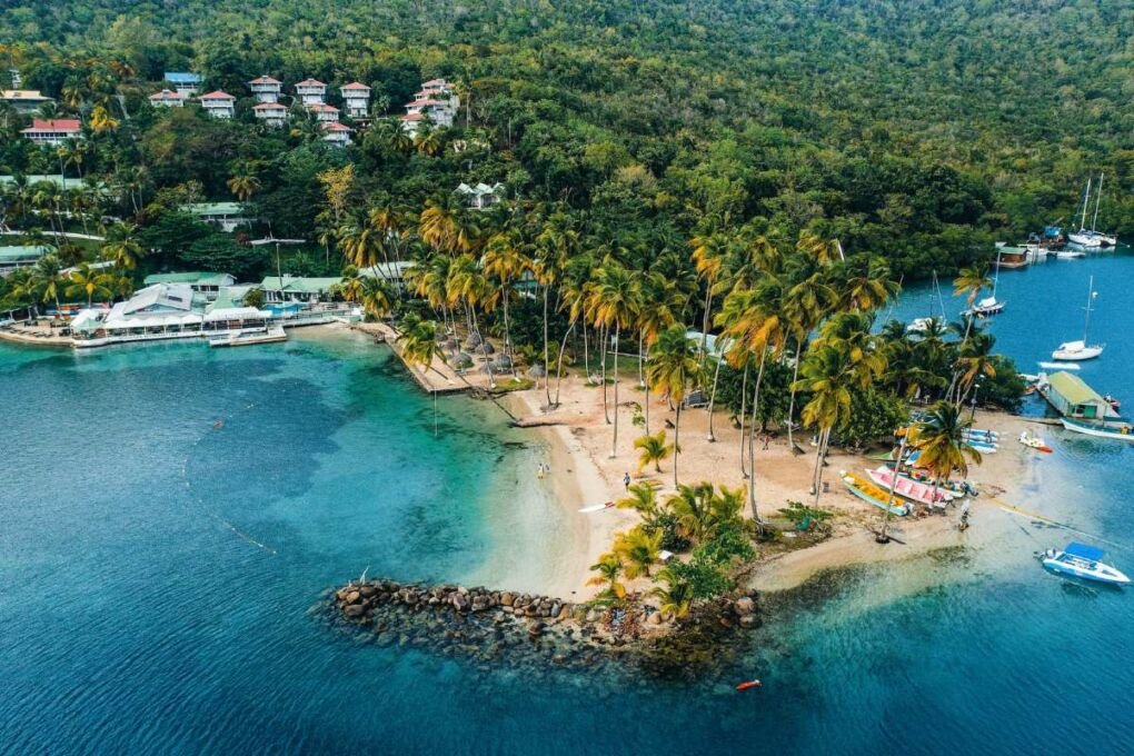 Aerial view of Marigot Bay.