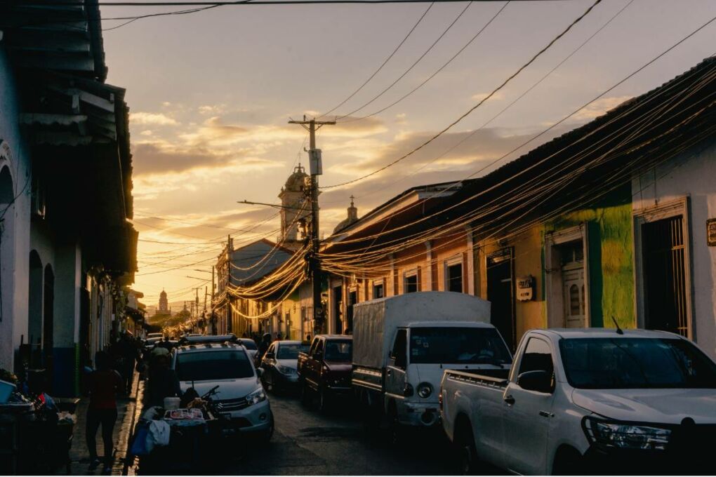 Nicaragua street at sunset