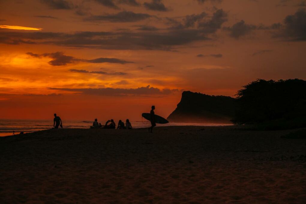 Red and orange sunset on Nicaragua beach 