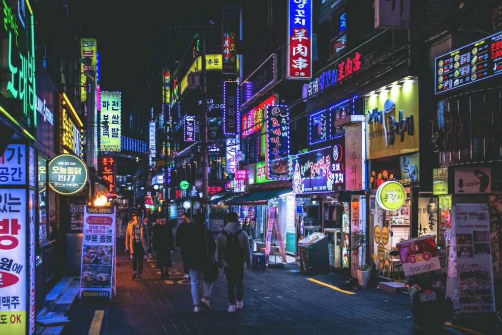 Shopping Street in Seoul at Night.
