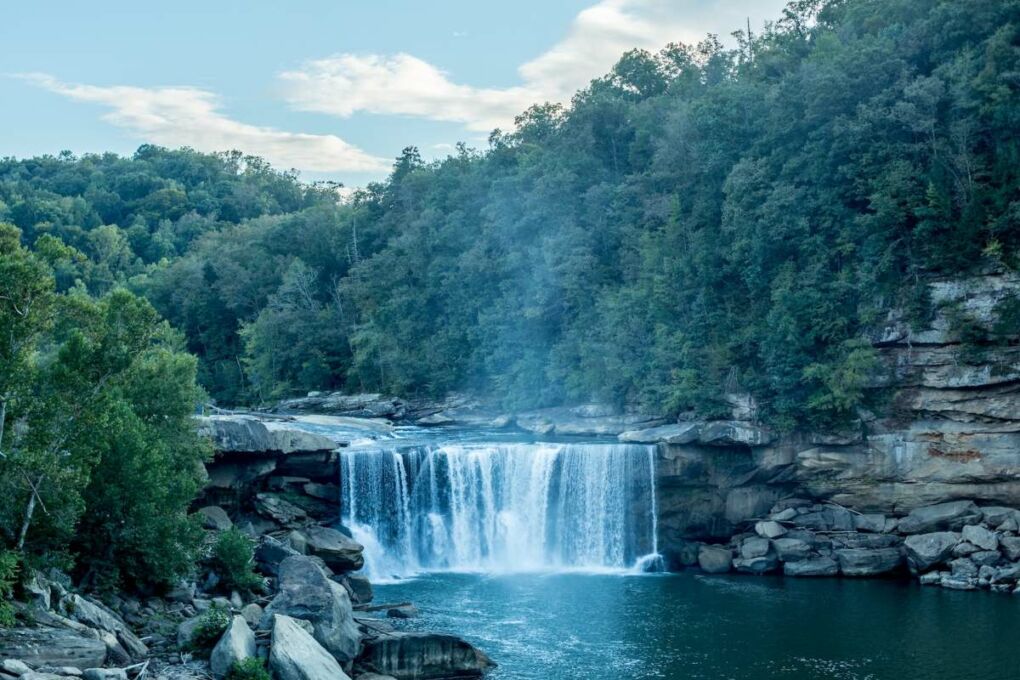 A flowing waterfall in Cumberland Kentucky