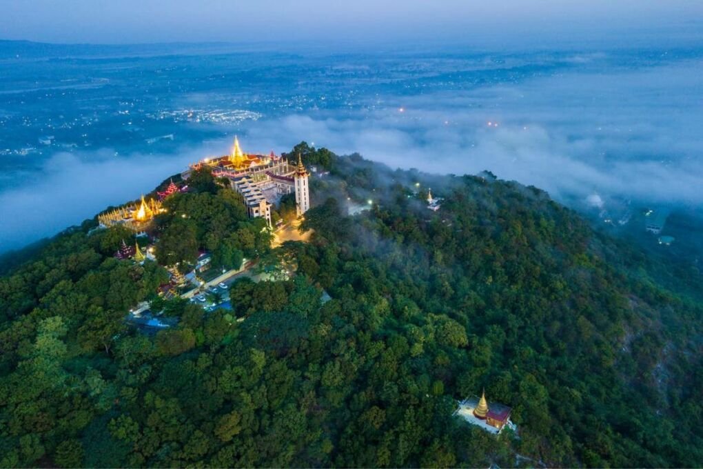 Aerial shot of Mount Popa in Myanmar