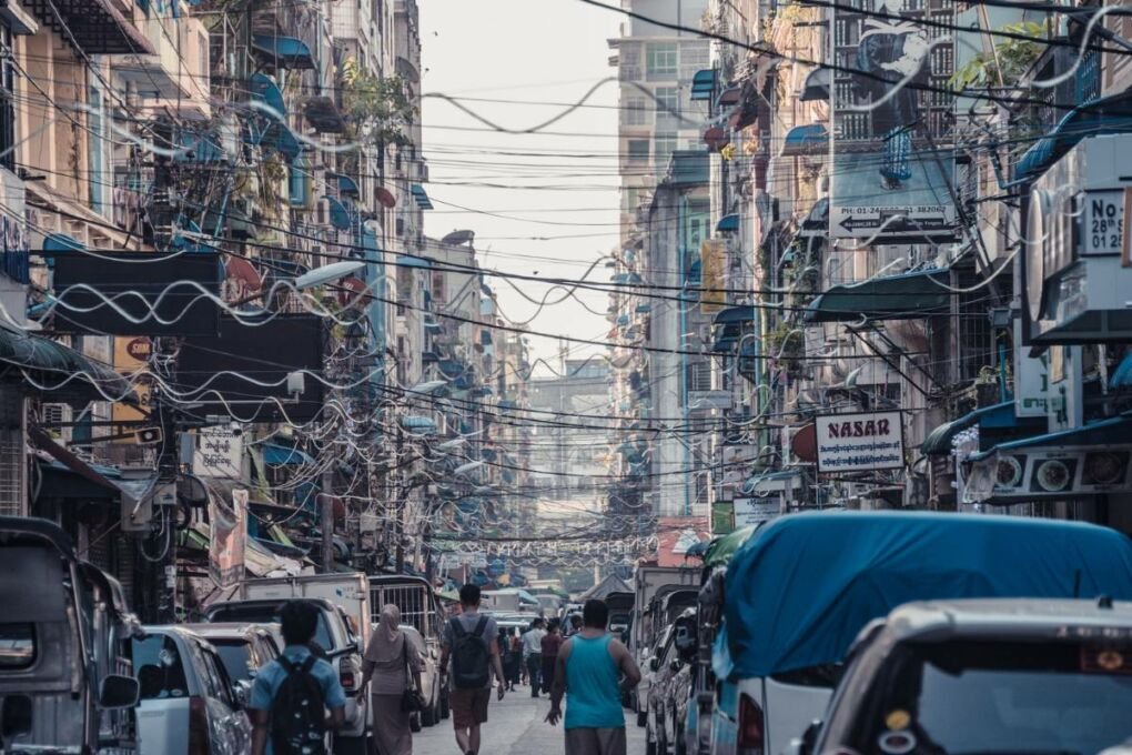 Busy street in Myanmar