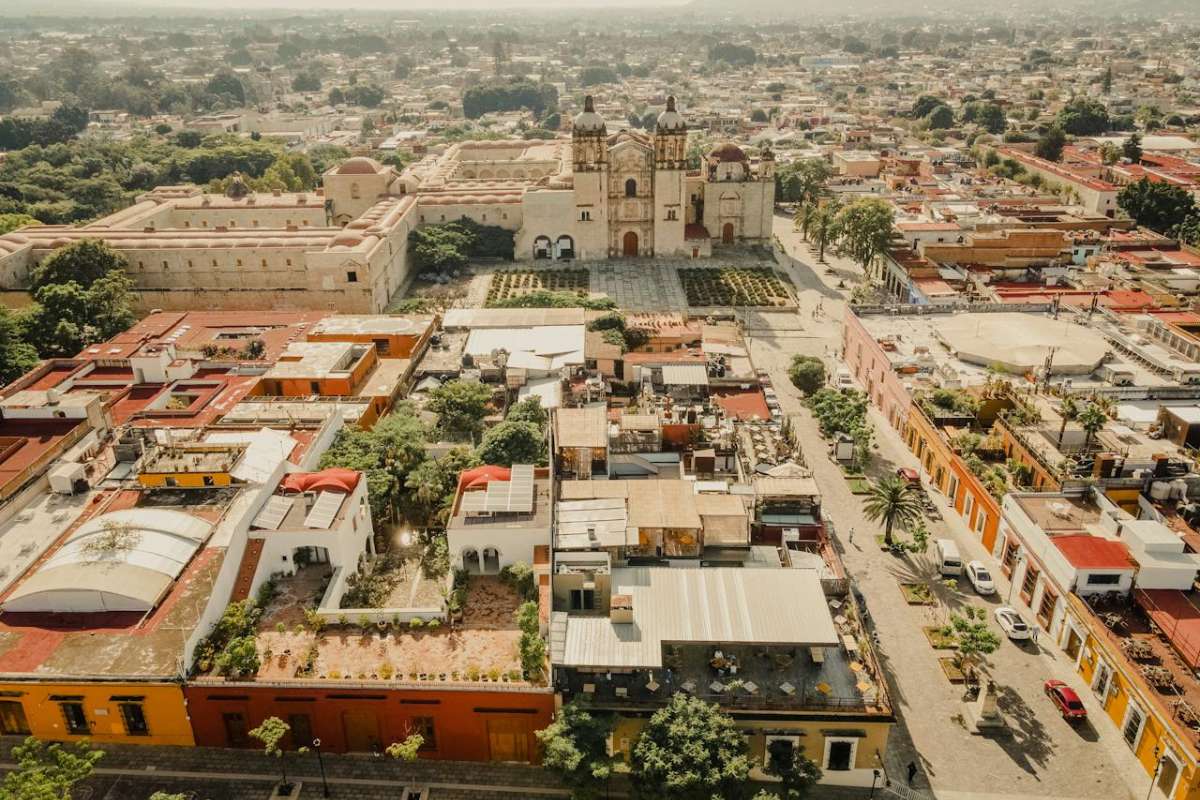 Aerial shot of the town square in Oaxaca 