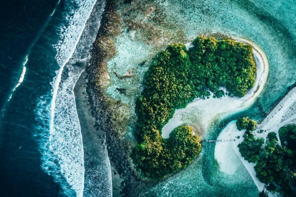 Aerial view of Thulusdhoo Island in The Maldives