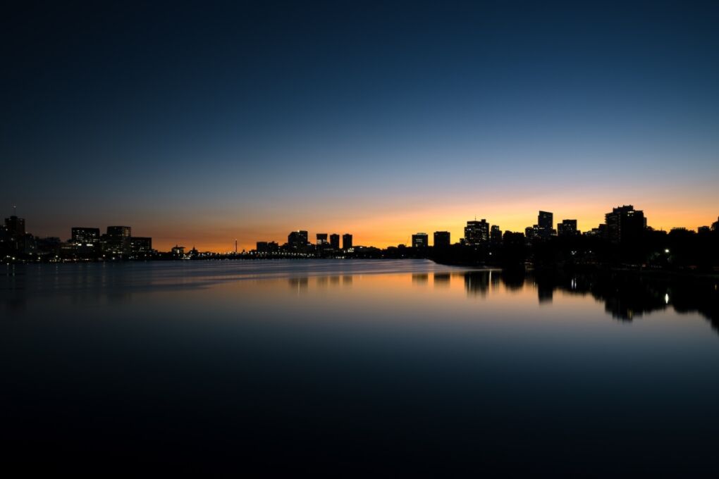 View of the ocean and city of Cambridge, Massachusetts in the United States