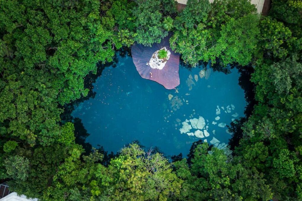 Aerial view of forrest and water in Playa del Carmen