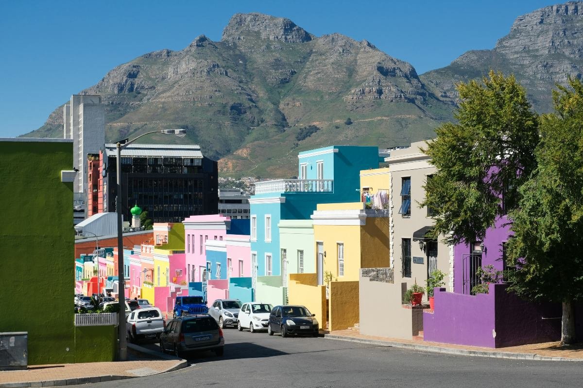 Colorful row of houses in Cape Town South Africa