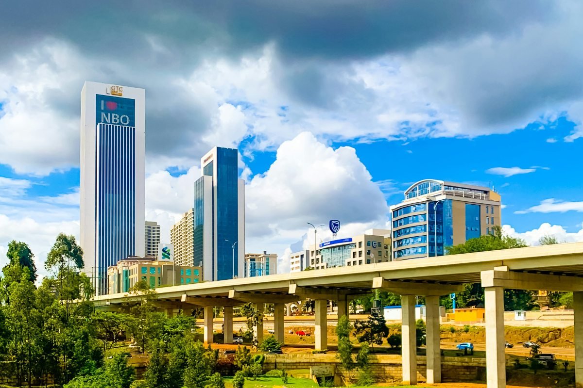Highway and high-rise building in Nairobi Kenya